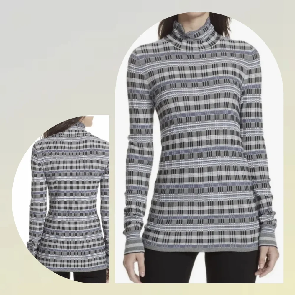 THEORY Prosecco Knit Plaid Turtleneck